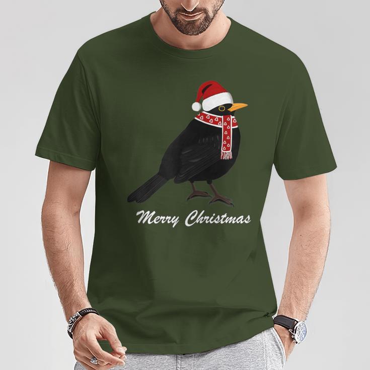 Bird With Red Christmas Hat Scarf Christmas Outfit Bird T-Shirt Lustige Geschenke