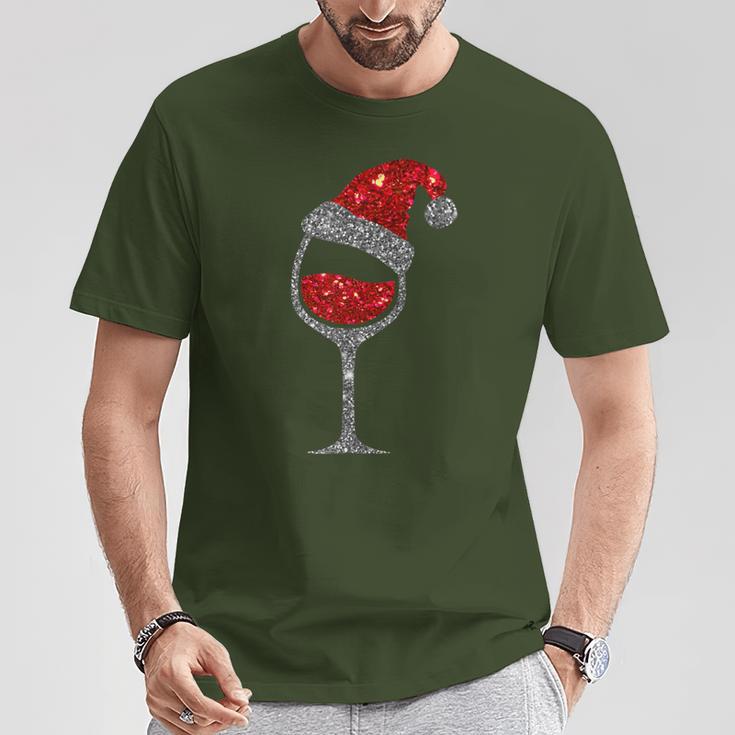 Christmas Wine Glass Red Wine Christmas Hat T-Shirt Lustige Geschenke