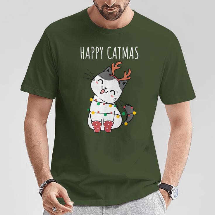 Happy Catmas Lustiges Weihnachts Katze Christmas Tree T-Shirt Lustige Geschenke