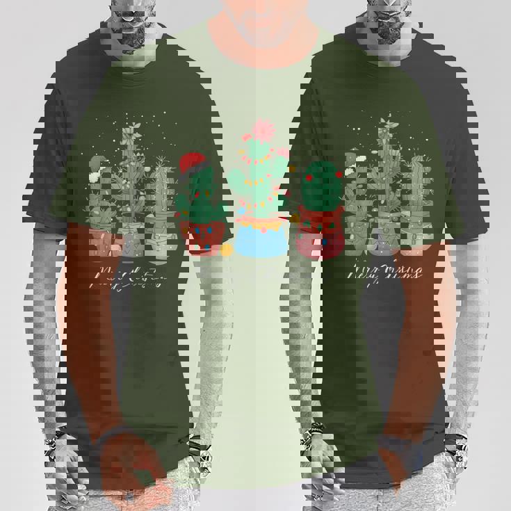 Merry Christmas Cactus Tree Lights Cactus Lover Xmas T-Shirt Unique Gifts