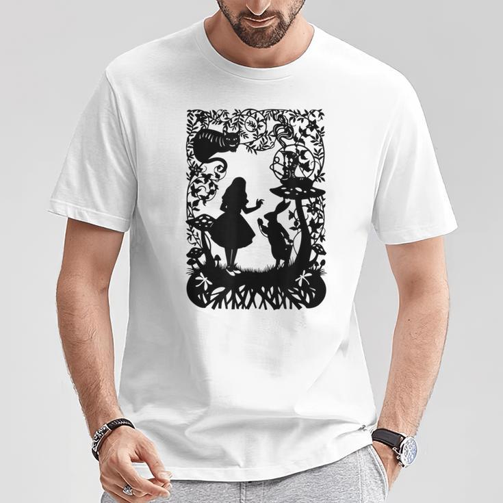 Alice In Wonderland With Cat And Rabbit S T-Shirt Lustige Geschenke