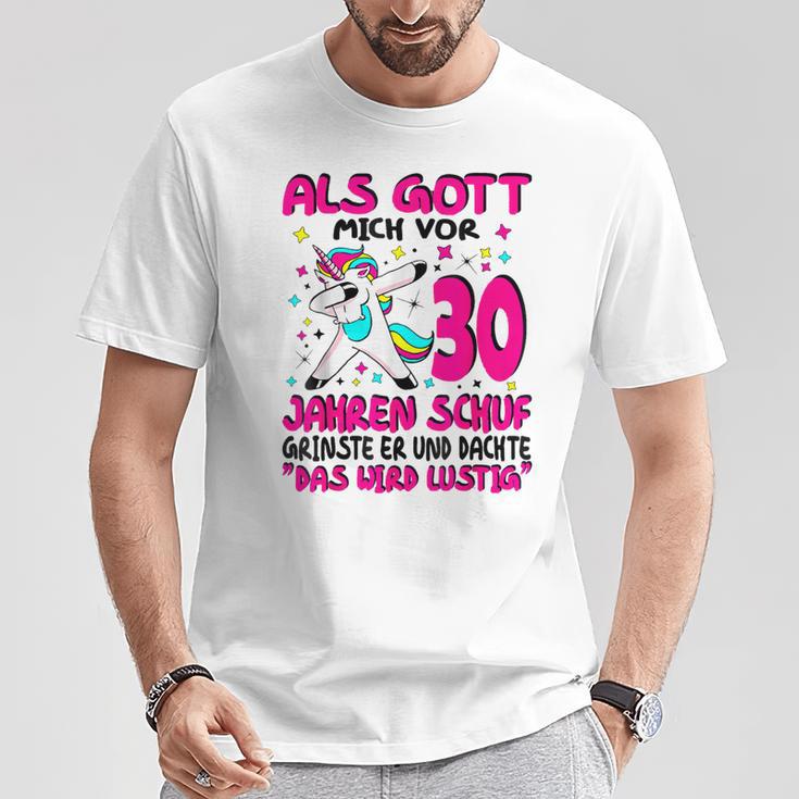 Als Gott Mich 30 Jahren Schuf Grinste Er Dachte Das Wird German Langu Gray T-Shirt Lustige Geschenke