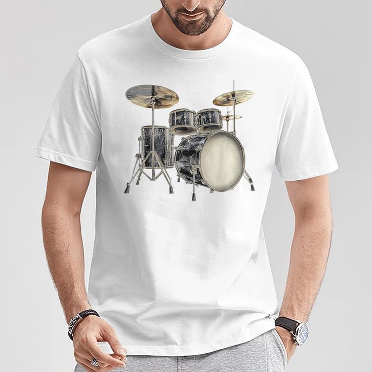 Batterie Instrument De Musique Motif Illustration Batterie T-Shirt Cadeaux drôles