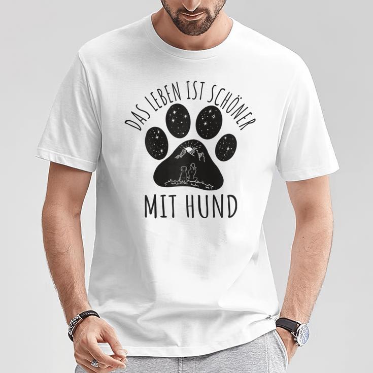 Das Leben Ist Schöner Mit Hund Gray T-Shirt Lustige Geschenke