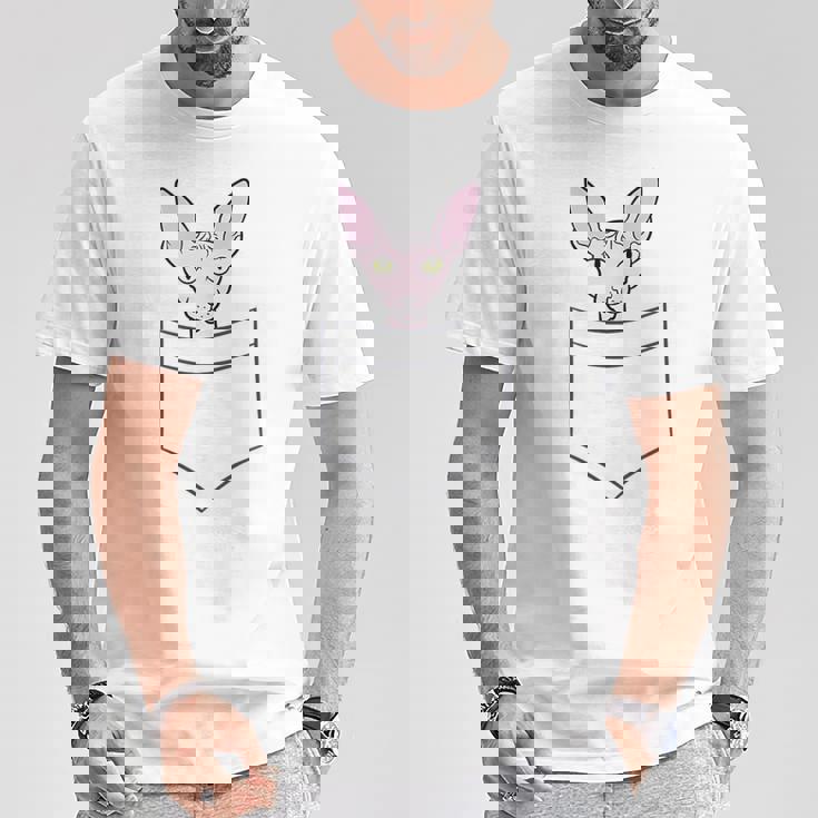 Divertido Gato Sphynx En El Bolsillo Lindo Bebé Sphynx Gato Camiseta unisex Regalos divertidos