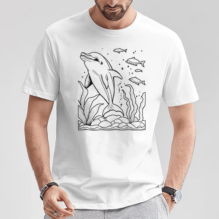 Dolphin Ausmalen Und Selbst Bemalen Colouring T-Shirt Lustige Geschenke