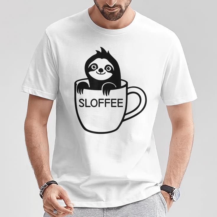 Faultier Und Kaffee Sloffee Lustig Witze Sarkastisch T-Shirt Lustige Geschenke