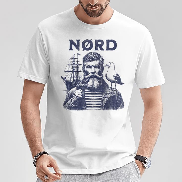 Fischer Mit Seagull Nord Sailor Captain T-Shirt Lustige Geschenke