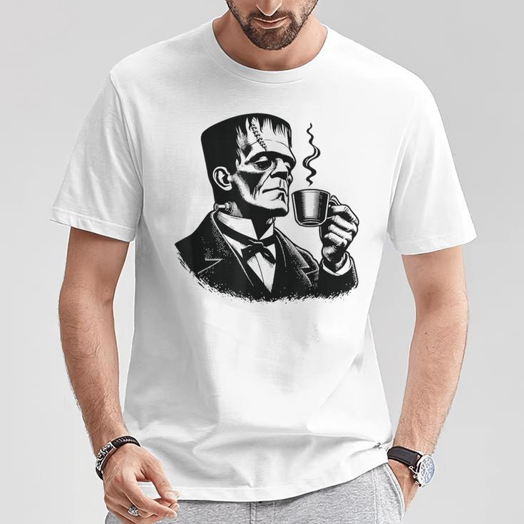 Frankenstein Coffee Drinker Horror And Caffeine Lovers Gray T-Shirt Lustige Geschenke