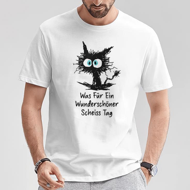 Was Für Ein Wonderschön Scheißtag Scheiss Tag Cat Gray T-Shirt Lustige Geschenke