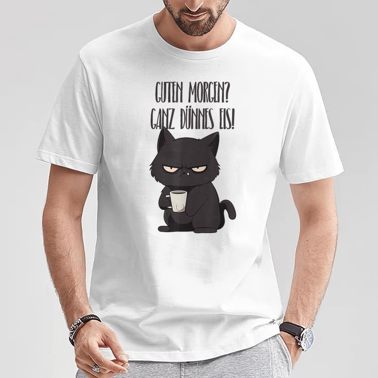 Guten Morgen Ganz Dünnes Eis Kawaii Cat Morgenmuffel Gray T-Shirt Lustige Geschenke