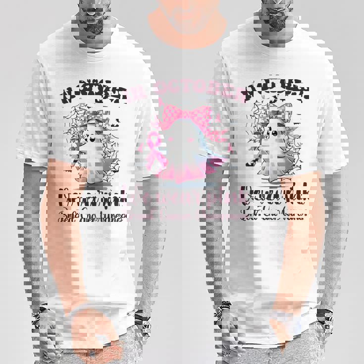 Halloween In October We Wear Pink Breast Cancer Awareness T-Shirt Unique Gifts
