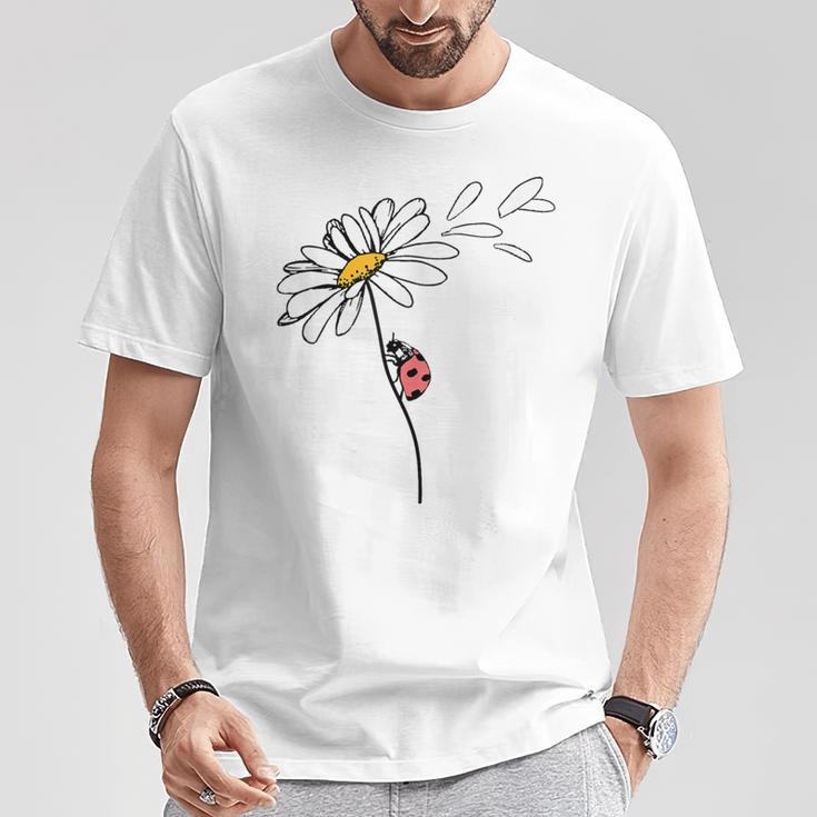 Ladybird On Daisy Blue T-Shirt Lustige Geschenke