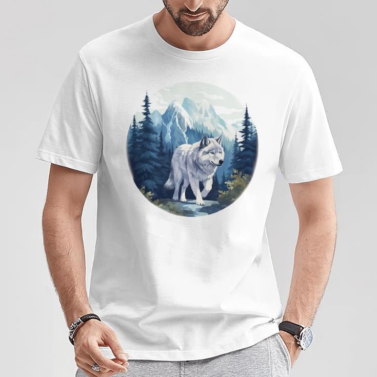 Lone Wolf Überlebt Die Berg-Silhouette-Kunst T-Shirt Lustige Geschenke