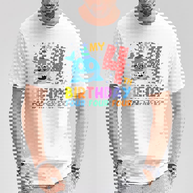 Niños My 4Th Birthday Diseño De Tiburón Para Niños Camiseta unisex Regalos divertidos