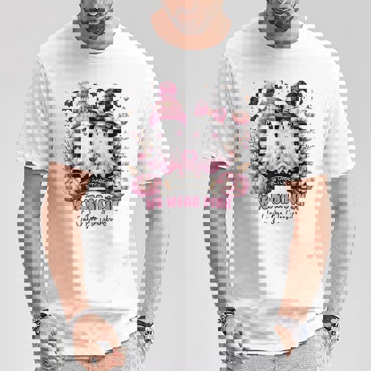 In October We Wear Pink Ghost Witch Breast Cancer Awareness T-Shirt Unique Gifts