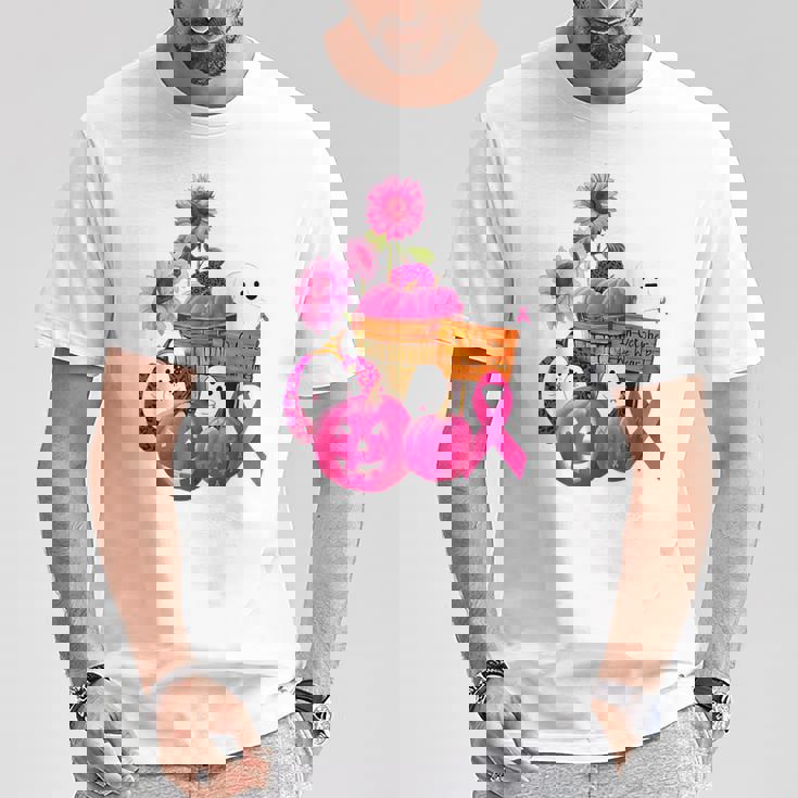 In October We Wear Pink Ghosts & Pumpkins For Breast Cancer T-Shirt Unique Gifts