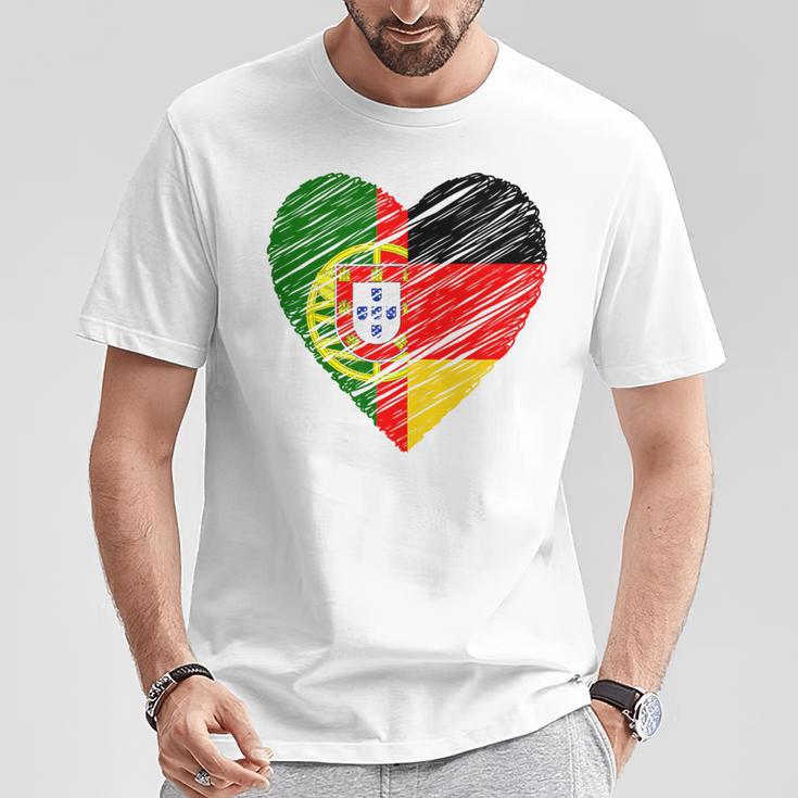 Portugal Germany Heart Germany Flag Portuguese Flag Heart Blue T-Shirt Lustige Geschenke