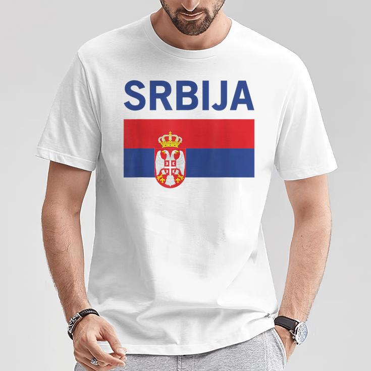 Serbian Flag Football Fan Serbia Srbija T-Shirt Lustige Geschenke