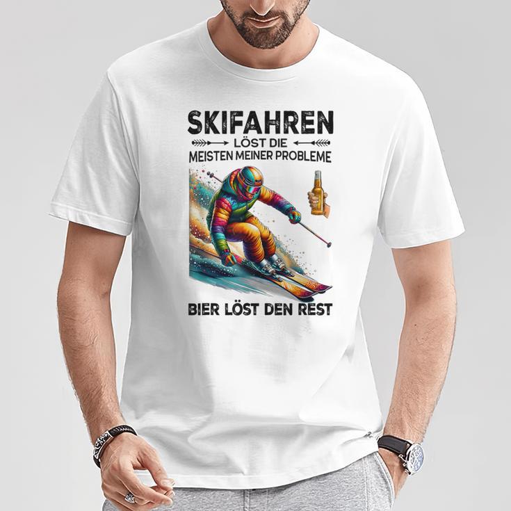 Skifahren Löst Die Meisten Meiner Probleme Bier Löst T-Shirt Lustige Geschenke