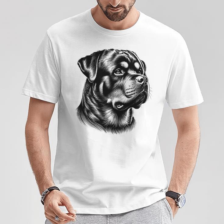 Stolzer Rottweiler Kopf Im Zeichenstil Auf Brust T-Shirt Lustige Geschenke