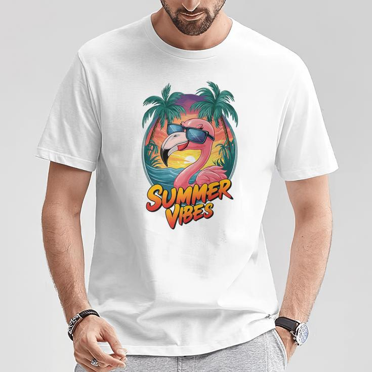 Summer Vibes Flamingo Beach Sunset Tropical T-Shirt Unique Gifts