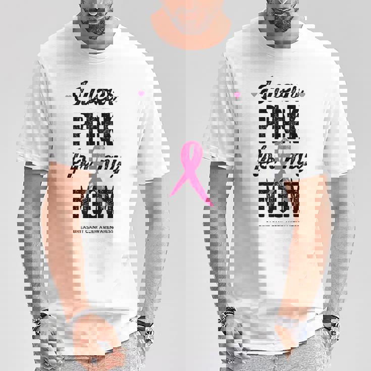 I Wear Pink For My Mom Cinta Rosa Concientización Sobre El Cáncer De Mama Camiseta unisex Regalos divertidos