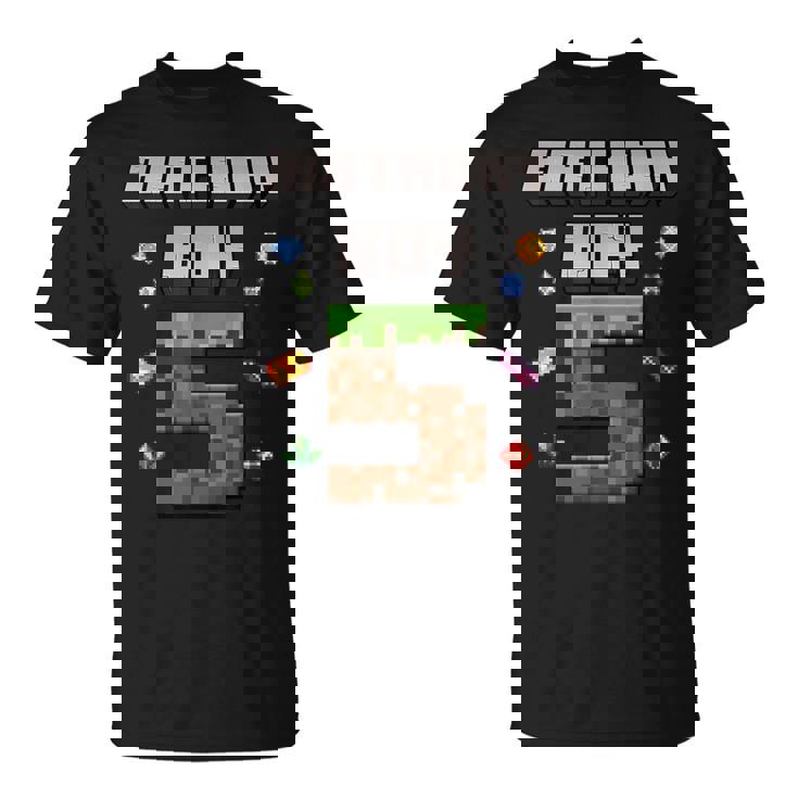 5Th Birthday 5 Years Old Video Gamer Pixel Birthday Boys T-Shirt
