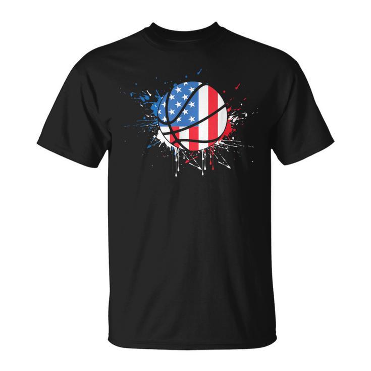 American Flag Baller Dunking Usa Flag Basketball T-Shirt