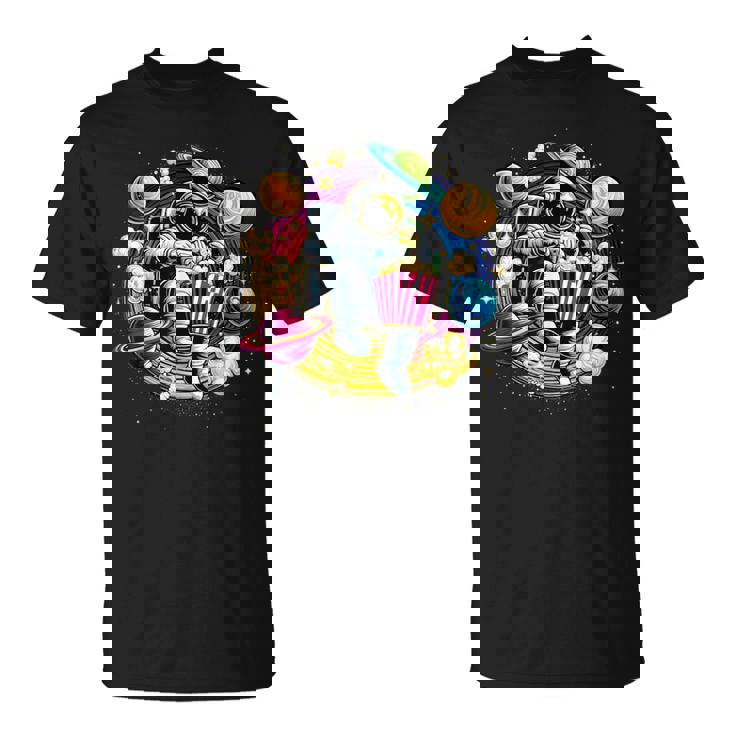 Astronaute Galaxie Colorée Mangeant Du Popcorn Savoureux T-Shirt