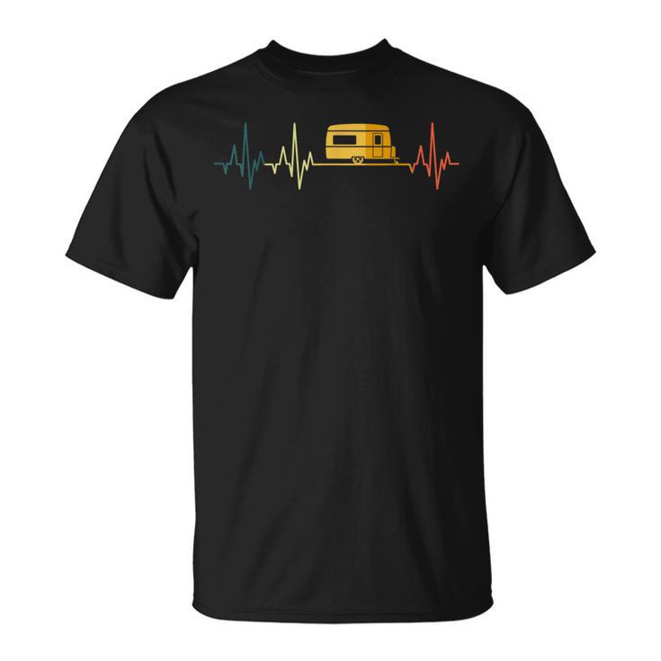 Caravan Heartbeat Retro Camper Ecg Camping T-Shirt