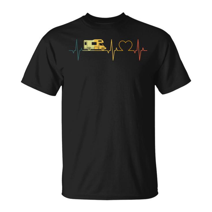 Caravan Heartbeat Retro Womo Ecg Camping Heart T-Shirt