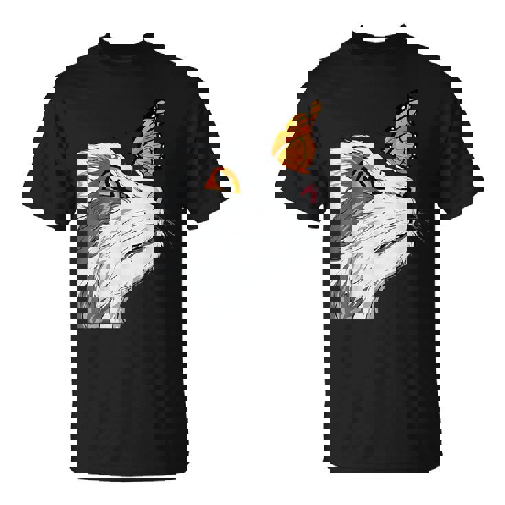 Cat With Monarch Butterfly On His Nose Butterfly Cat Lover T-Shirt