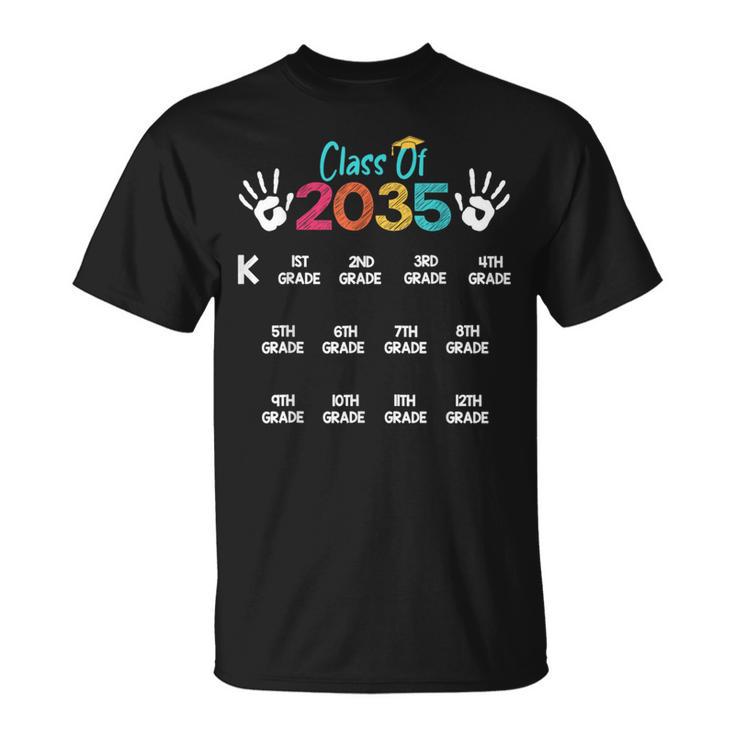 Class Of 2035 Grow With Me Handprint Kindergarten 12Th Grade T-Shirt