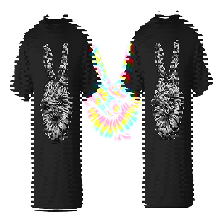 Cool Retro Tie Dye Peace Hand 1960S Hippie Peace Sign T-Shirt