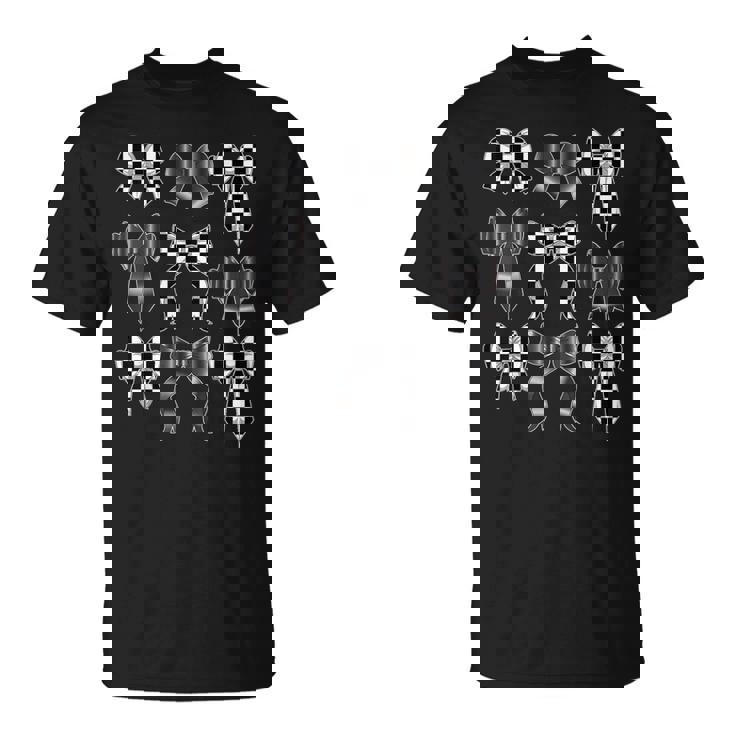 Coquette Bow Checkered Flag Racing Lover Racer T-Shirt