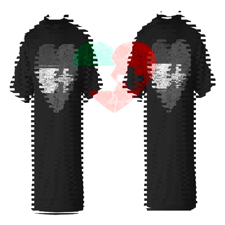 Corazón Banderas Suizas Italianas Italia Suiza Raícesintage Camiseta unisex