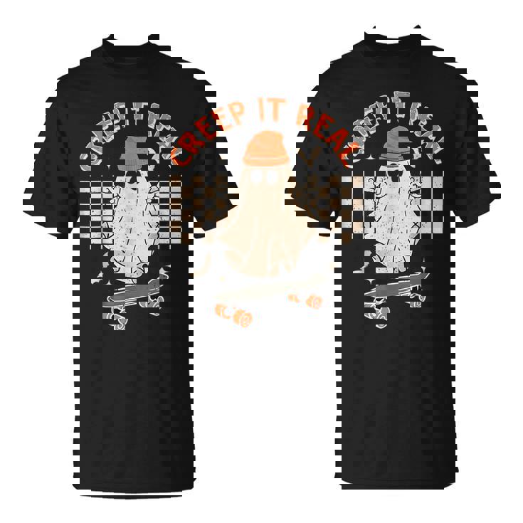 Creep It Real Skateboarding Ghost Retro Halloween Costume T-Shirt