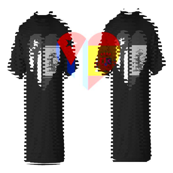 Cuba España Banderas Corazón Camiseta unisex