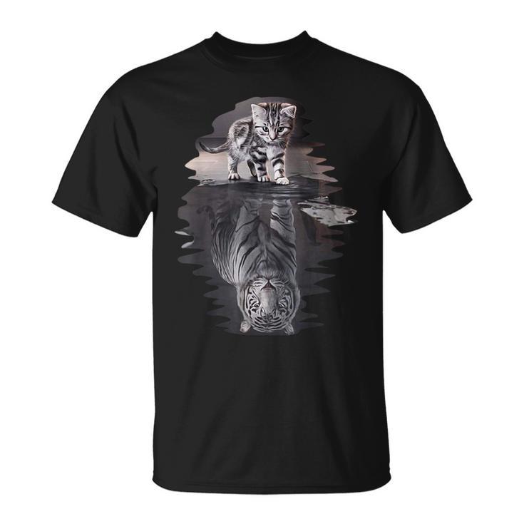 Cute Cat Reflecting Strong Tiger T-Shirt