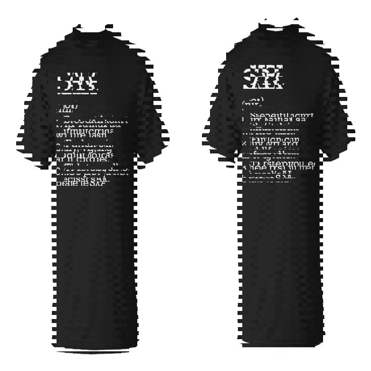 Definición De Sara Nombre Personalizado Sara Divertido Cumpleaños Cuello Camiseta unisex