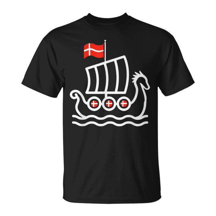 Denmark Flag Dragon Boat Dragon Headiking Ship T-Shirt