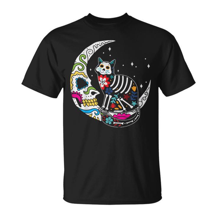 Dia De Los Muertos Cat Moon T-Shirt