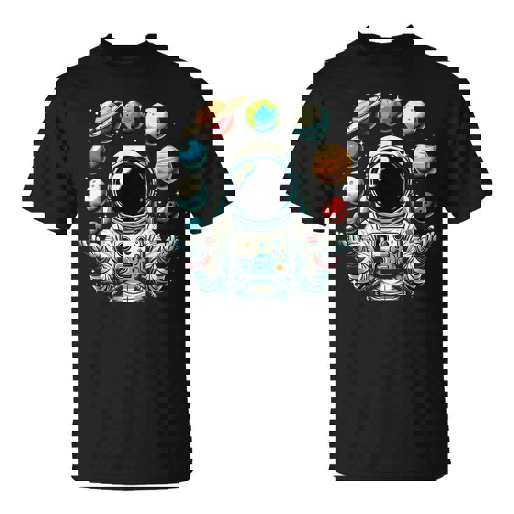 Divertido Astronauta Espacial Malabares Sistema Solar Planetas Niños Camiseta unisex