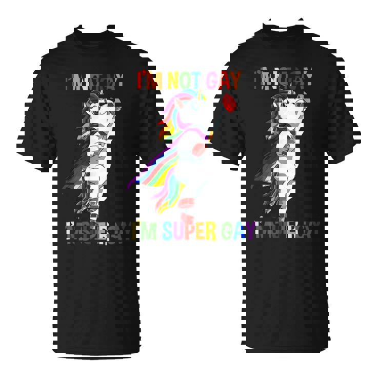 Divertido Lgbtq Super Gay Unicorn Camiseta unisex