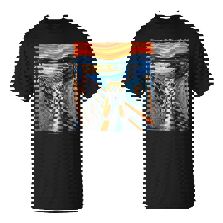 El Gato Grito Parodia Divertido Gatito Arte Pintura Gato Camiseta unisex