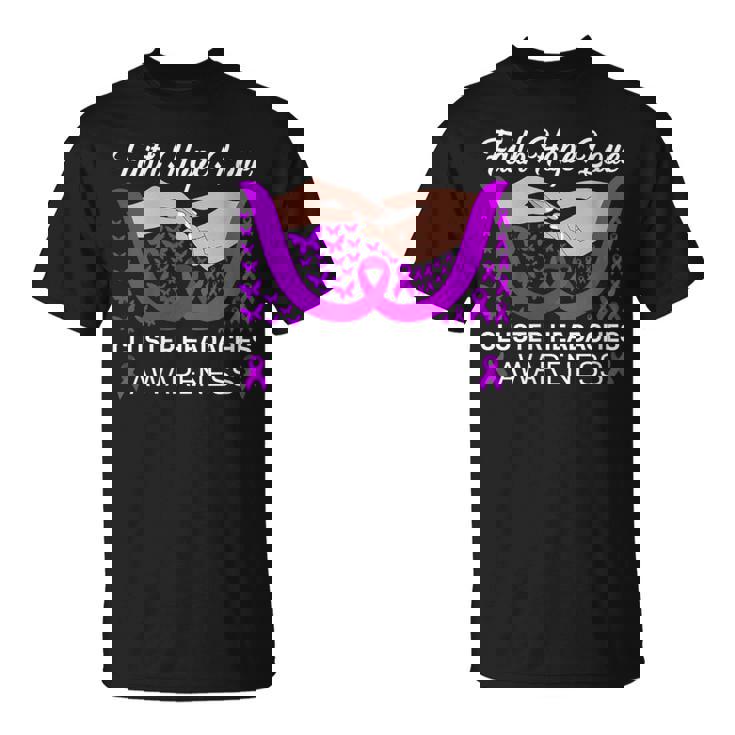 Faith Hope Love Purple Butterfly Cluster Headaches Awareness T-Shirt