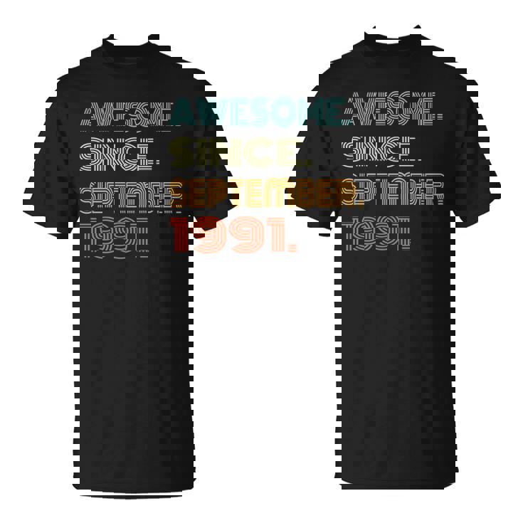 Fantastica Maglietta Retrò Dal Settembre 1991 Anni 33Th Bday Maglia A Manica Maglietta