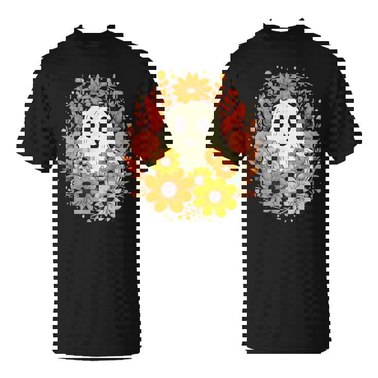 Floral Ghost Halloween Cute Ghost With Flower T-Shirt