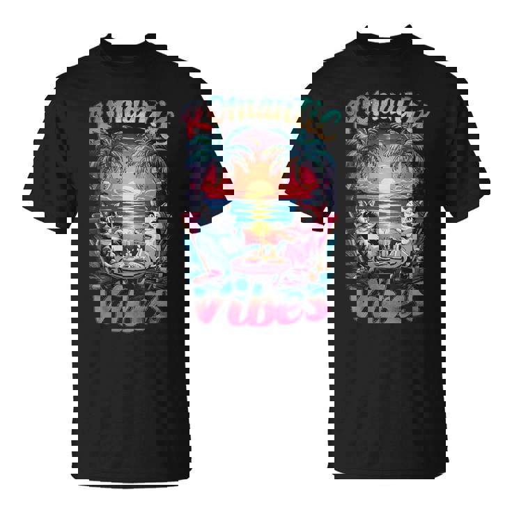 Cat Couple Summer Vibes Retro Cool Cat Romantic Vibes T-Shirt